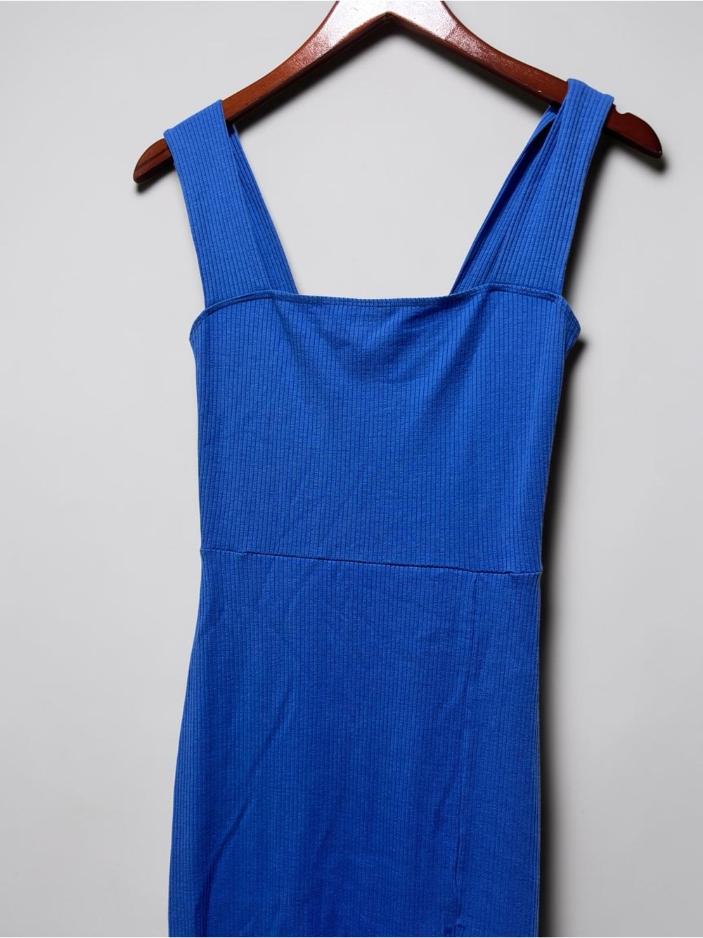 Reformation Cassi Sheath Blue Ribbed Midi Dress with Side Slit - Picture 4 of 7